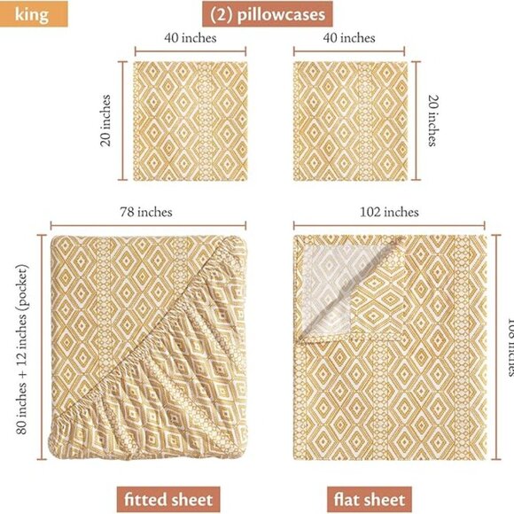 🆕King Bed Sheet Cream Medium Weight Matching Pillowcases Soft & Wrinkle Bed Set - Picture 4 of 6